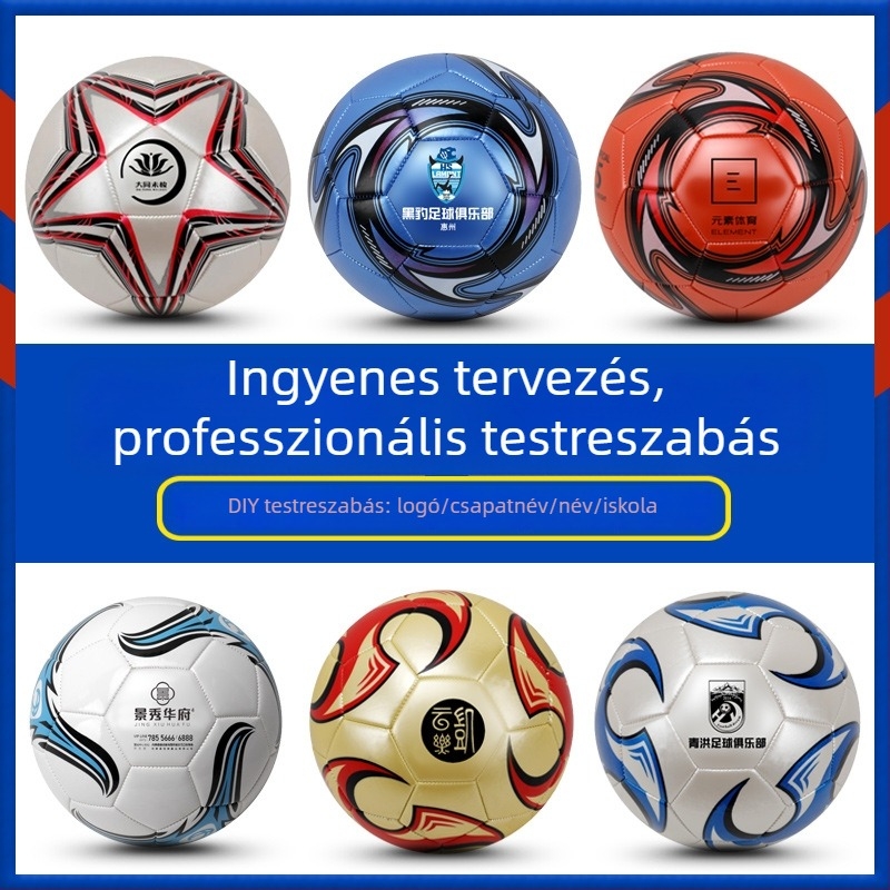 Testreszabott futball logó gravírozással csoportok számára, gyerekek és fiatalok, méretek 3/4/5, PU puha bőr