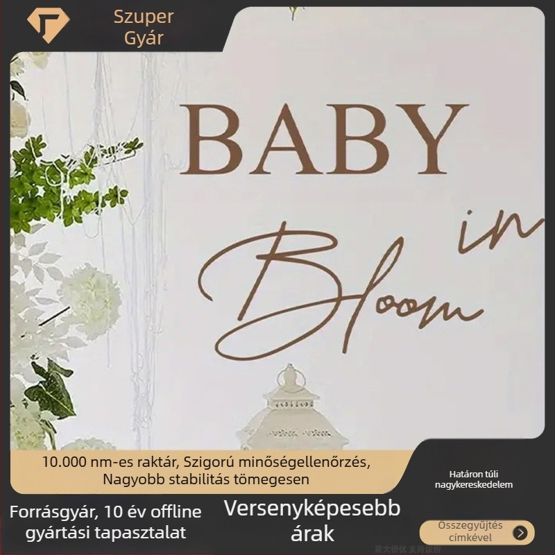 Filc falmatricák Baby in Bloom – háttér babaváró bulira, nem bejelentéséhez és lufiarc a falon