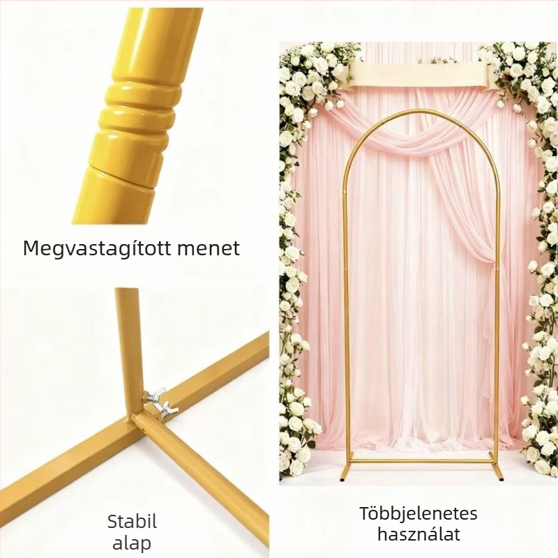 Arany spirálhold ív esküvőkre és kültéri bulikhoz, vas dekor állvány, méret testre szabható