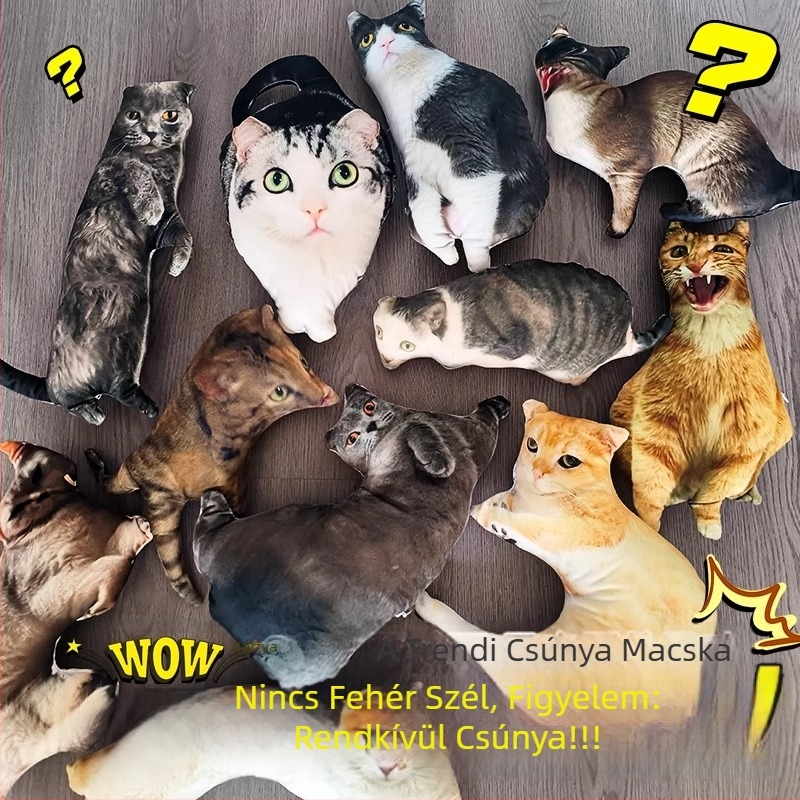 Szabálytalan alakú csúnya macska plüss párna, testre szabható DIY ajándék, absztrakt humoros figura