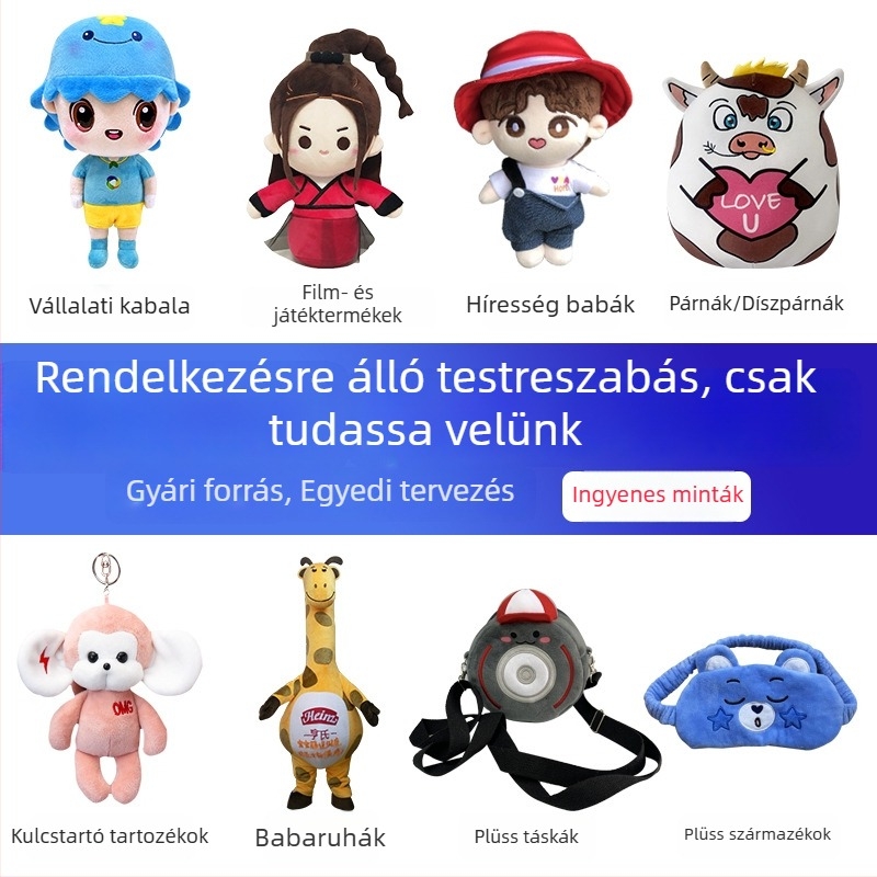 Egyedi plüssjátékok vállalati IP-mascottekkal, személyre szabott párnák, kézben tartható bábu-függők és egyedi babák
