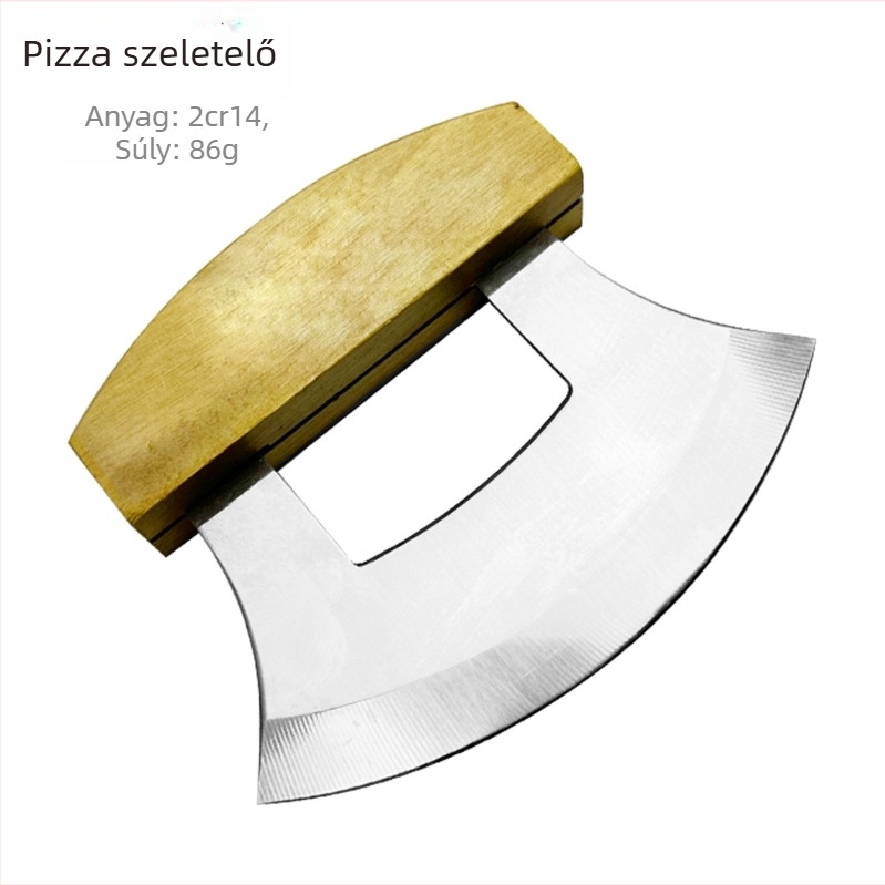 Rozsdamentes acél pizza vágó nyírfából készült nyéllel, többfunkciós vágó tészta és sajt számára