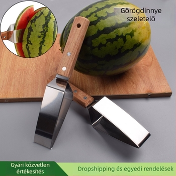 Dinnye szeletelő fa nyéllel, gyümölcs szeletelő rozsdamentes acélból