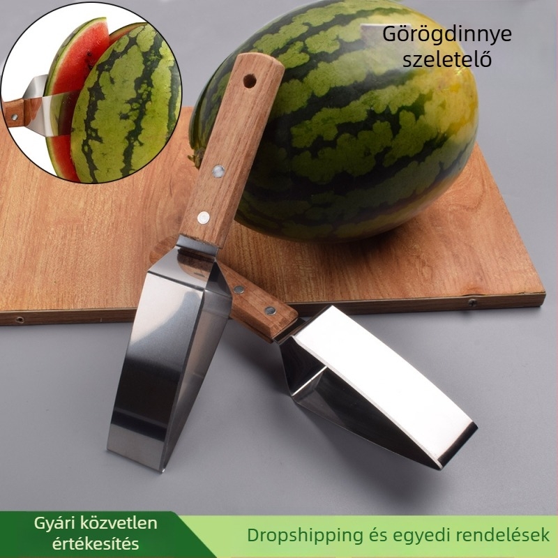 Dinnye szeletelő fa nyéllel, gyümölcs szeletelő rozsdamentes acélból
