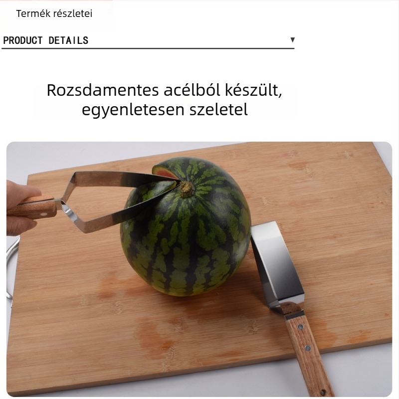 Dinnye szeletelő fa nyéllel, gyümölcs szeletelő rozsdamentes acélból