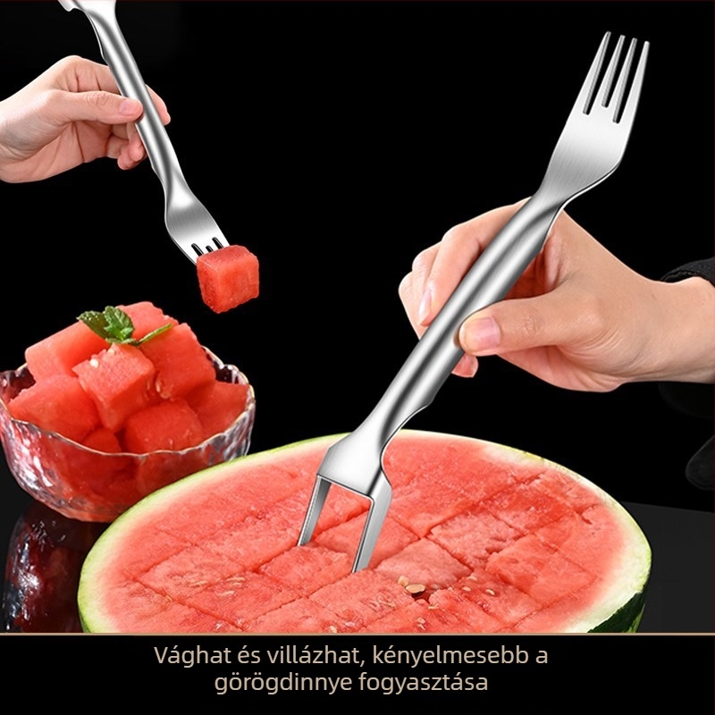 Rozsdamentes acélból készült dinnyemetsző, kettős funkciójú gyümölcsszeletelő – háztartási használatra
