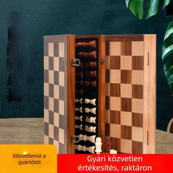 Összecsukható tömörfa mágneses sakkkészlet lekerekített sarkokkal, 2 az 1-ben