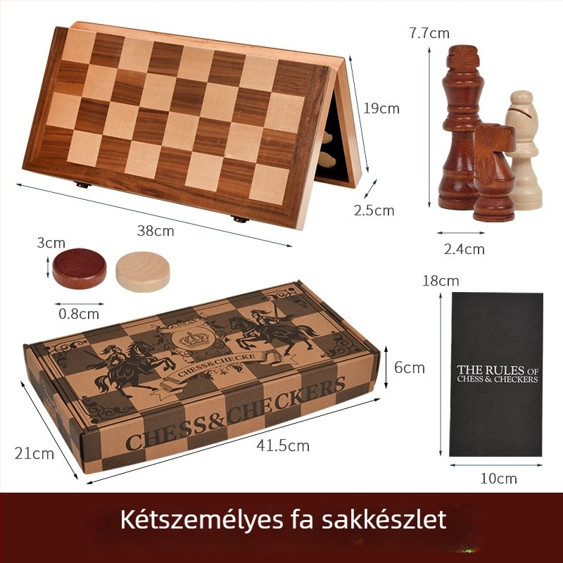 Összecsukható tömörfa mágneses sakkkészlet lekerekített sarkokkal, 2 az 1-ben