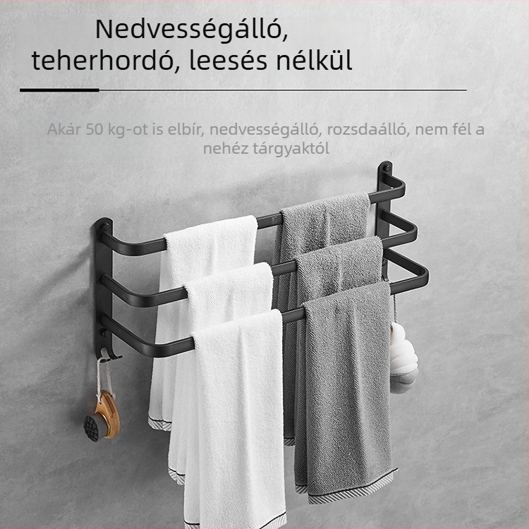 Kétrudas törölközőtartó, fúrás nélküli szerelés, űr-alumínium, modern minimalist dizájn