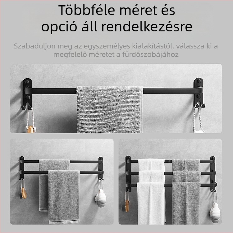 Kétrudas törölközőtartó, fúrás nélküli szerelés, űr-alumínium, modern minimalist dizájn