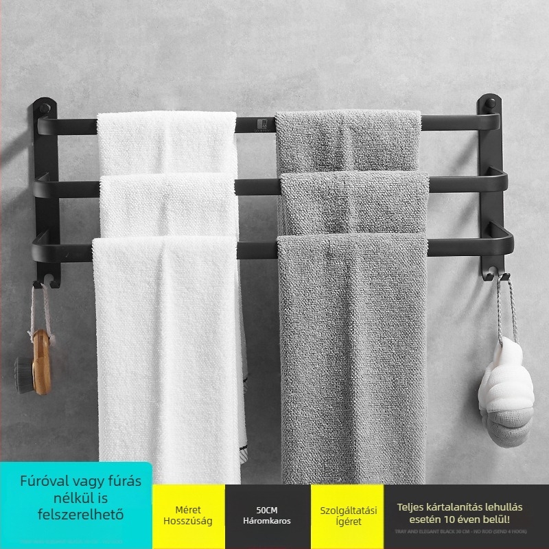 Kétrudas törölközőtartó, fúrás nélküli szerelés, űr-alumínium, modern minimalist dizájn