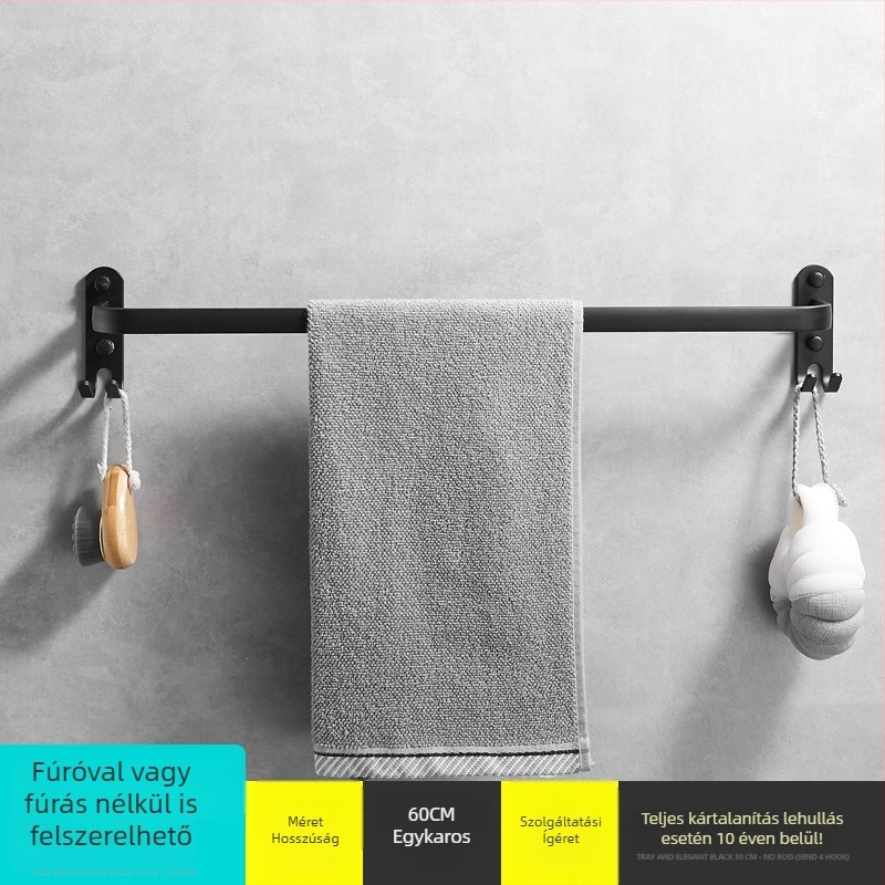Kétrudas törölközőtartó, fúrás nélküli szerelés, űr-alumínium, modern minimalist dizájn