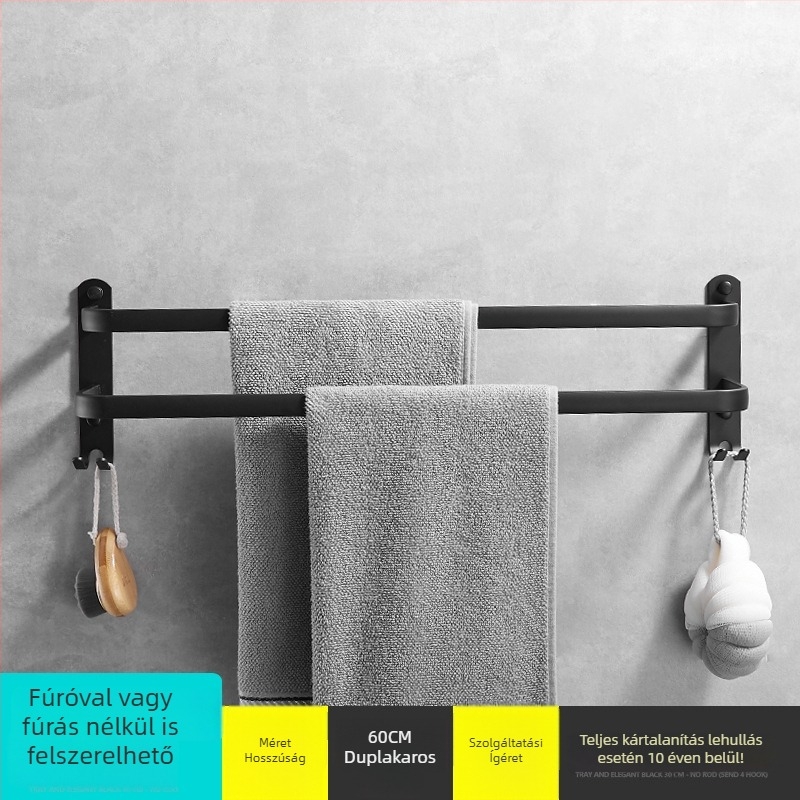 Kétrudas törölközőtartó, fúrás nélküli szerelés, űr-alumínium, modern minimalist dizájn