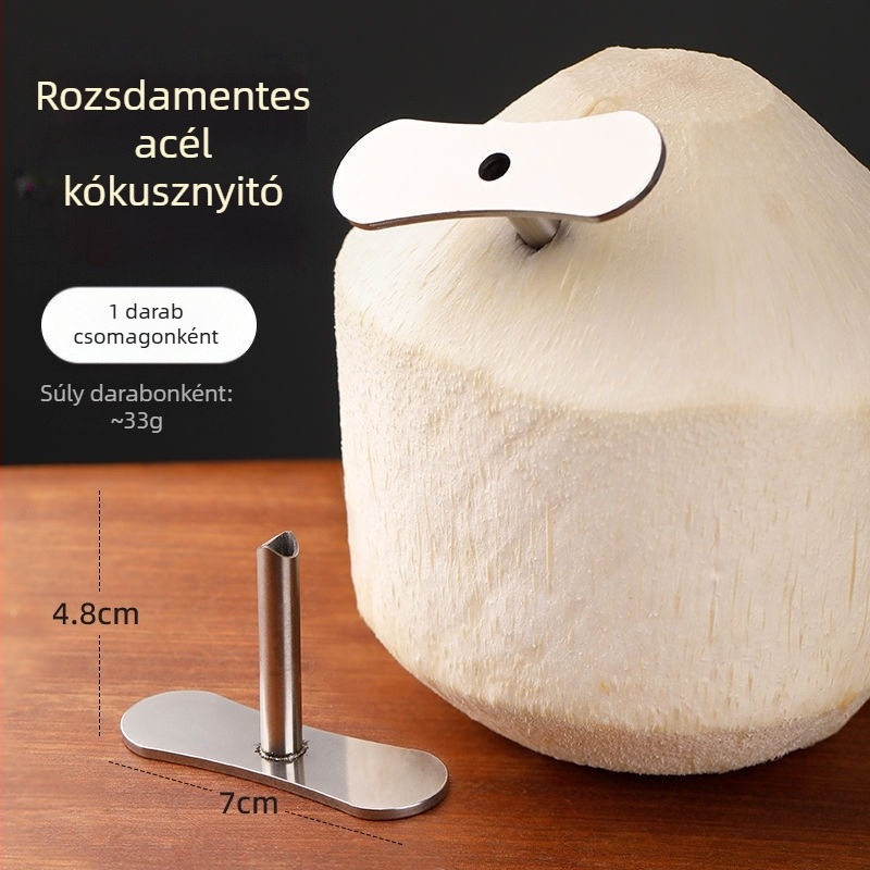 Rozsdamentes acélból készült kókusznyitó — vágó kés, újrahasználható héjnyitó eszköz zsenge kókuszokhoz