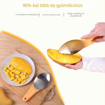 Többcélú mangóvágó és szeletelő, gyümölcskockázó és kanál, dinnyekockázó eszköz