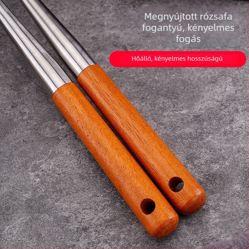 Rozsdamentes acél kanál és spatula készlet, fa nyéllel, égési védelem