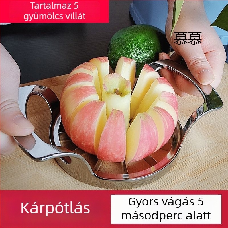 Alma szeletelő, hámozó és magház-eltávolító — rozsdamentes acélból készült, többfunkciós gyümölcsvágó