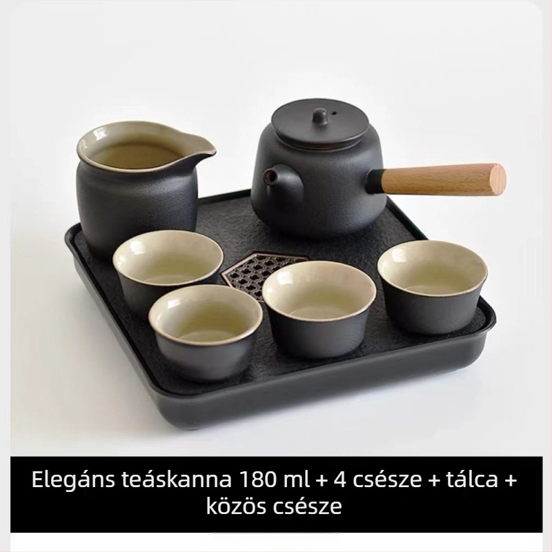 Fekete kerámiából készült Gongfu teáskészlet – utazási tárolás, egyszerű egyszemélyes teáskanna japán stílusú oldalsó fogantyúval, kollégiumi használatra