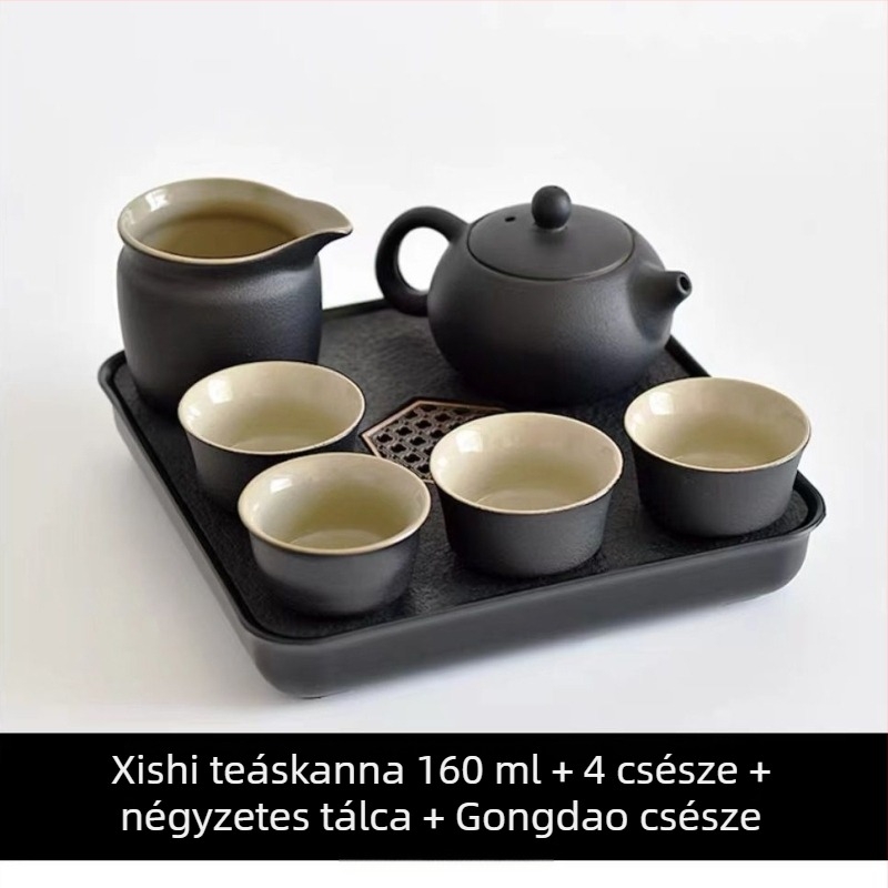 Fekete kerámiából készült Gongfu teáskészlet – utazási tárolás, egyszerű egyszemélyes teáskanna japán stílusú oldalsó fogantyúval, kollégiumi használatra