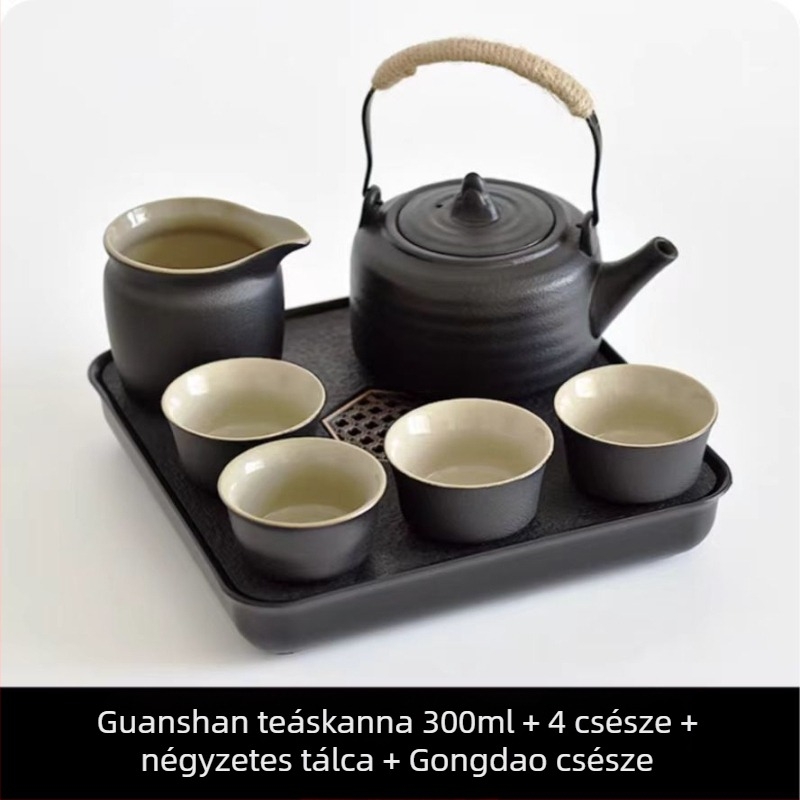 Fekete kerámiából készült Gongfu teáskészlet – utazási tárolás, egyszerű egyszemélyes teáskanna japán stílusú oldalsó fogantyúval, kollégiumi használatra