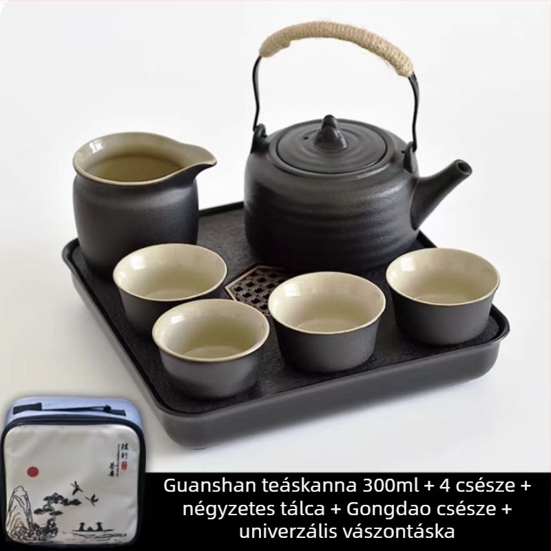 Fekete kerámiából készült Gongfu teáskészlet – utazási tárolás, egyszerű egyszemélyes teáskanna japán stílusú oldalsó fogantyúval, kollégiumi használatra