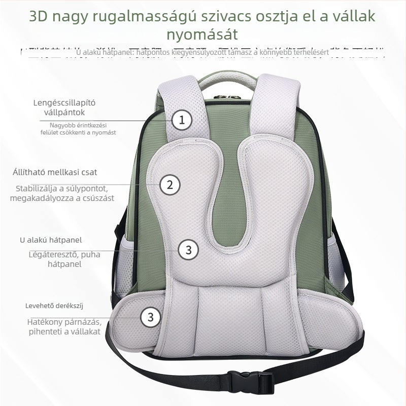 Új könnyű gerinkvédő iskolatáska általános iskolás gyerekeknek, unisex, 6–12 éves, deréktámasz.