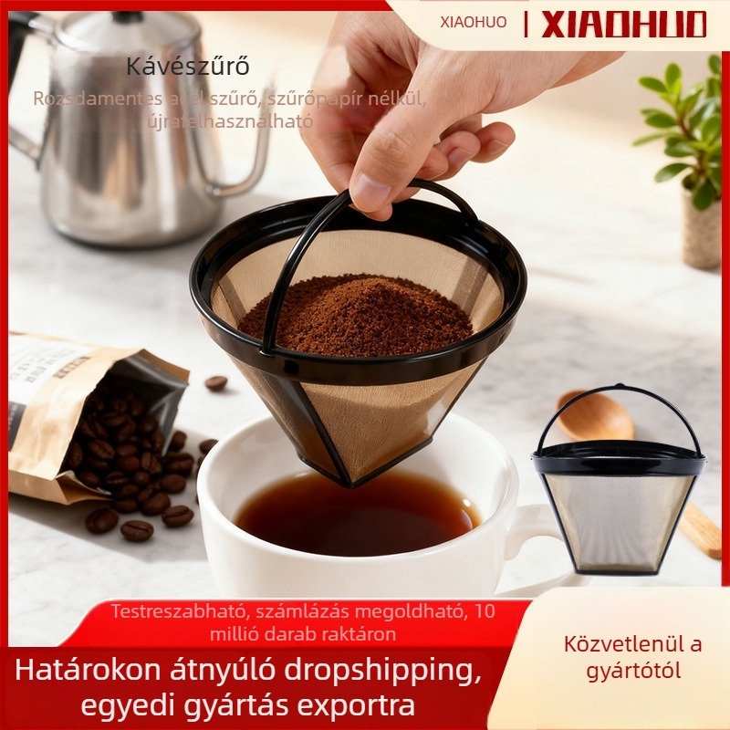 Rozsdamentes acélból készült pour-over kávéfilter, újrahasználható fémszűrő, papír nélkül