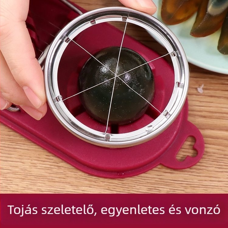 Kampóval ellátott otthoni használatra készült multifunkcionális tojásvágó, rozsdamentes acél