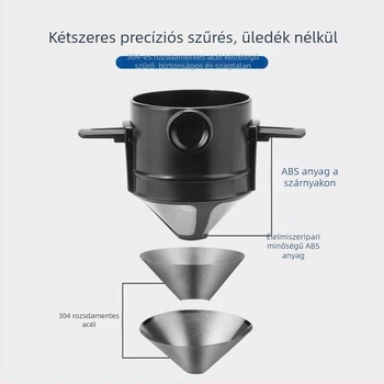 Rozsdamentes acél kávéfilter, újrahasználható, papírszűrő nélkül, hordozható, összecsukható kávéfőző szűrő füllel
