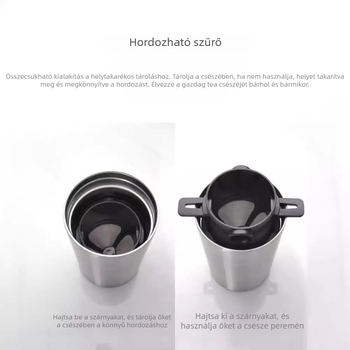 Rozsdamentes acél kávéfilter, újrahasználható, papírszűrő nélkül, hordozható, összecsukható kávéfőző szűrő füllel