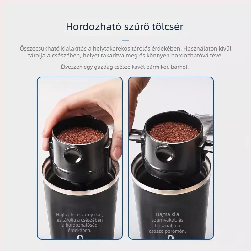 Rozsdamentes acél kávéfilter, újrahasználható, papírszűrő nélkül, hordozható, összecsukható kávéfőző szűrő füllel