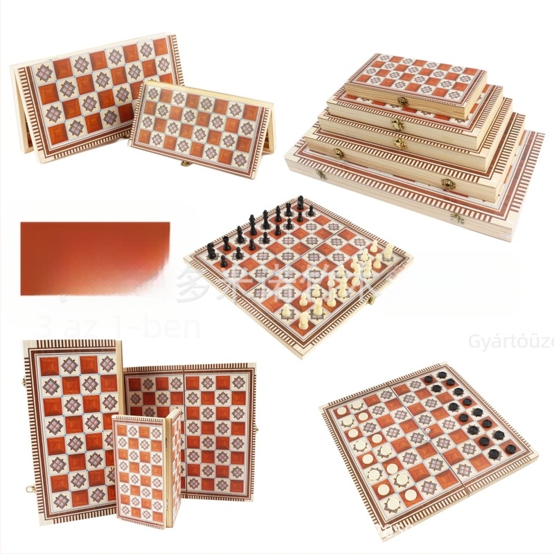 Három az egyben fa sakkkészlet – dáma és backgammon