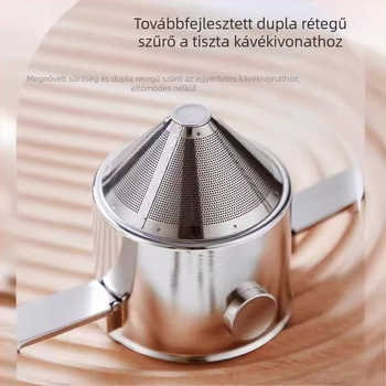 304 rozsdamentes acélból készült összecsukható kávéfiltrrel ellátott pohár dupla füllel, papírszűrő nélkül, hordozható csepegtetős készülék