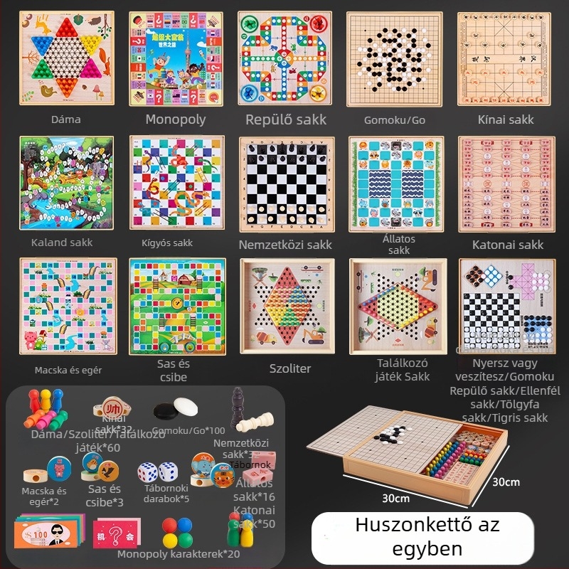Gyerekeknek szóló multifunkcionális társasjáték: Flying Chess, Checkers, Gomoku és Animal Chess