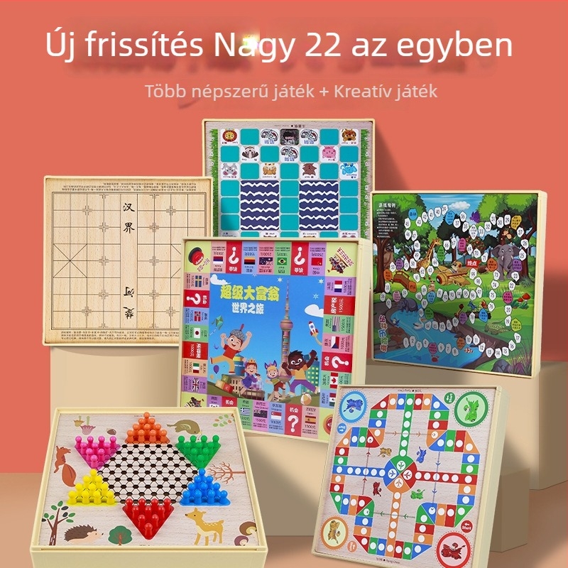 Gyerekeknek szóló multifunkcionális társasjáték: Flying Chess, Checkers, Gomoku és Animal Chess
