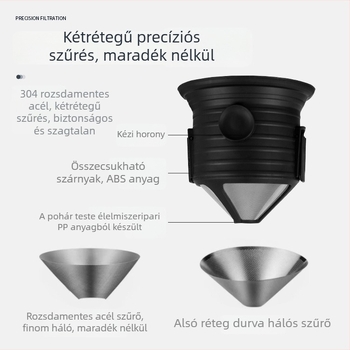 Nagy méretű, hordozható, összecsukható kávéfiltro rozsdamentes acélból, hálós szűrővel – papír nélküli főzéshez