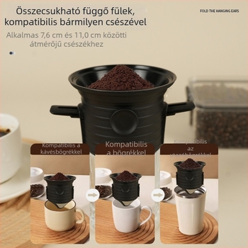 Nagy méretű, hordozható, összecsukható kávéfiltro rozsdamentes acélból, hálós szűrővel – papír nélküli főzéshez
