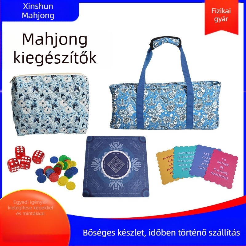 Összecsukható hordozható mahjong tároló táska nagy kapacitással, mahjong kiegészítők, chippek és kockák