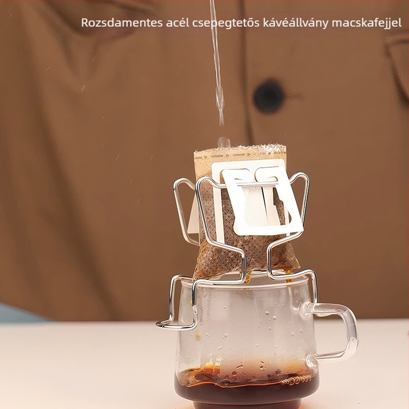 Rozsdamentes acélból készült kávéállvány fülbe illeszthető tartóval a filterpapírokhoz