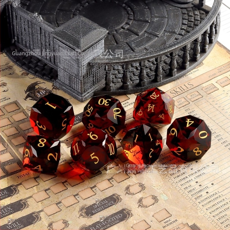 Dungeons & Dragons dobókocka készlet, 7 darab, többszögű gyémántcsiszolt kristályból, narancs színű, RPG-hez