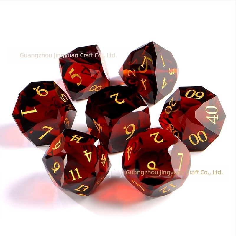 Dungeons & Dragons dobókocka készlet, 7 darab, többszögű gyémántcsiszolt kristályból, narancs színű, RPG-hez