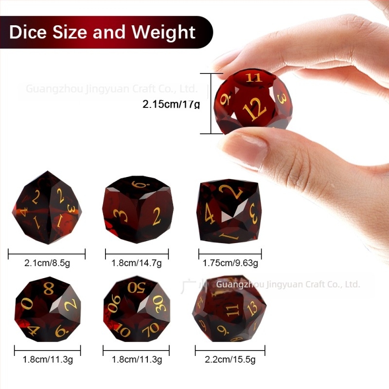 Dungeons & Dragons dobókocka készlet, 7 darab, többszögű gyémántcsiszolt kristályból, narancs színű, RPG-hez