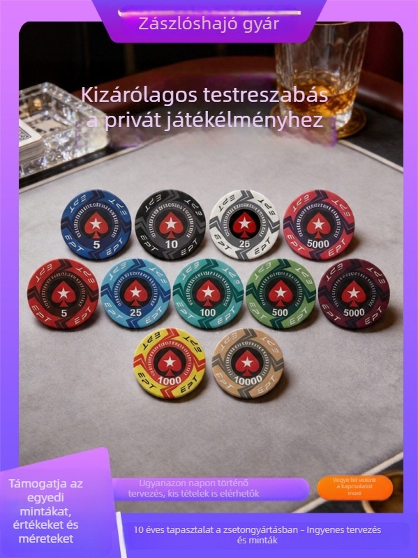 Személyre szabott versenyszintű matt kerámia zsetonok Texas Hold'em klubok számára, a tervek szerint gyártva