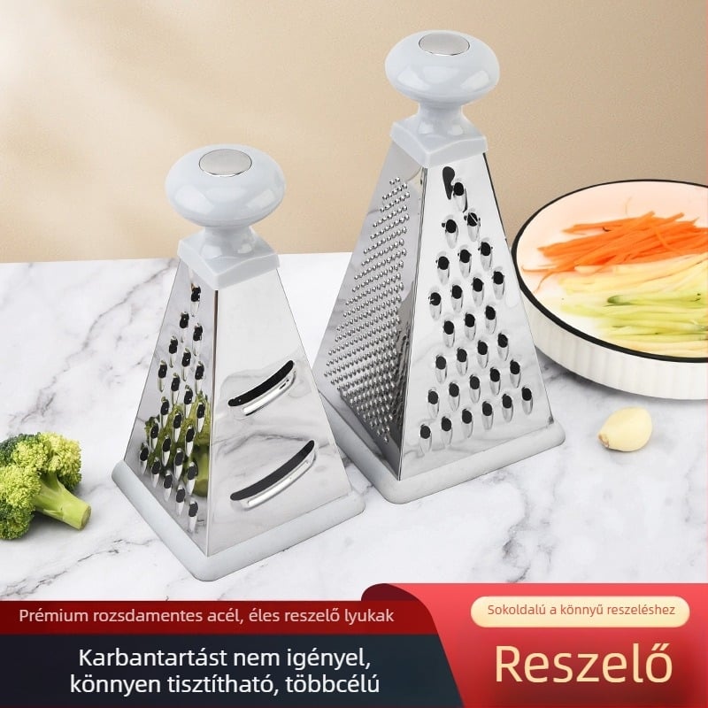 Torony alakú négyszögletes rozsdamentes acélból készült multifunkcionális reszelő és szeletelő zöldségekhez, burgonyához, gyömbérhez és fokhagymához