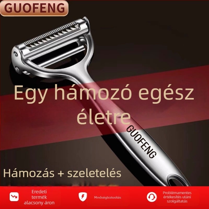 Rozsdamentes acélból készült, sokoldalú hámozó és reszelő burgonyához, gyümölcsökhöz és zöldségekhez