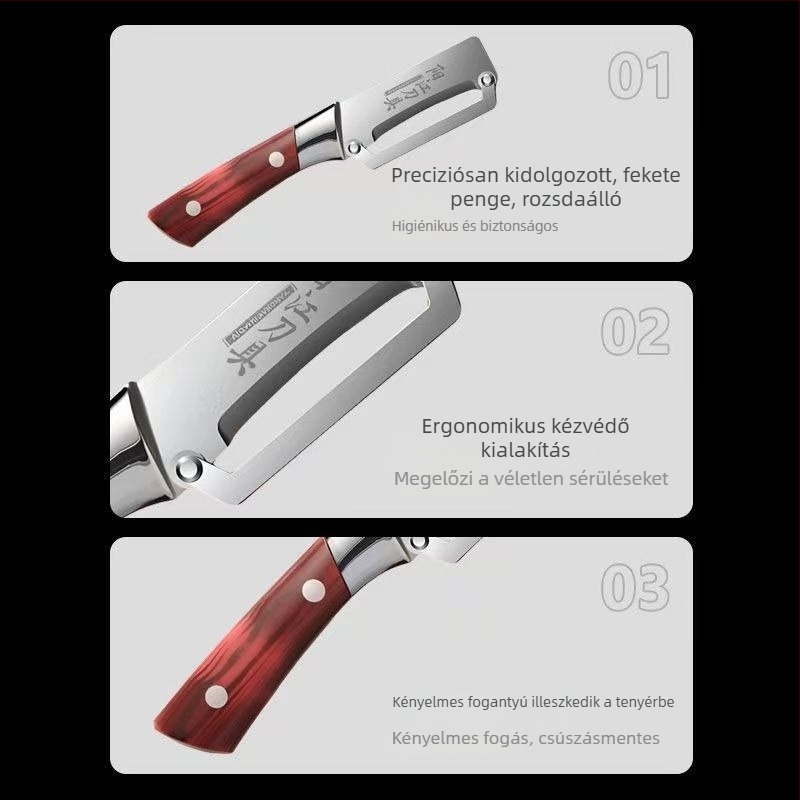 Gyümölcs-hámozó kés rozsdamentes acél pengével és PP nyéllel – többfunkciós konyhai eszköz otthoni és professzionális használatra