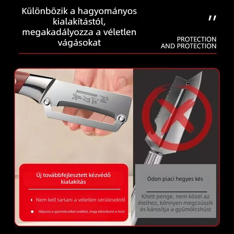 Gyümölcs-hámozó kés rozsdamentes acél pengével és PP nyéllel – többfunkciós konyhai eszköz otthoni és professzionális használatra