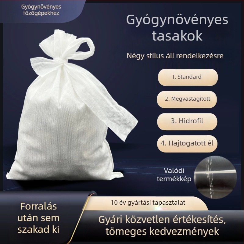 Egyszer használatos teafilter zacskók infúzióhoz és levesekhez; nemszövött anyag, üledék elválasztás