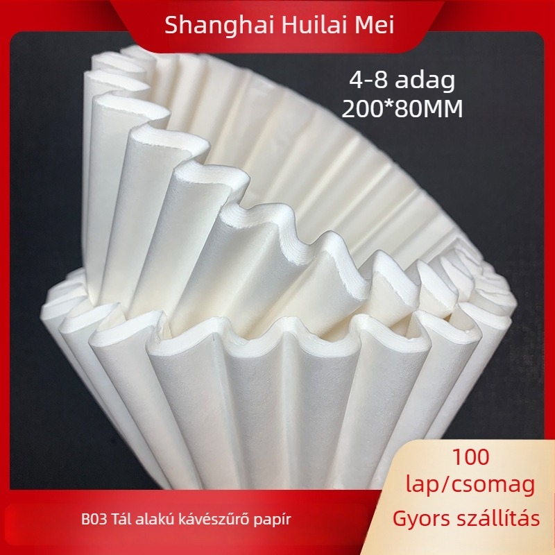 Fehérített kávéfőző filterpapír, tál alakú, hullámos széle, 200 × 80 mm, 100 darab