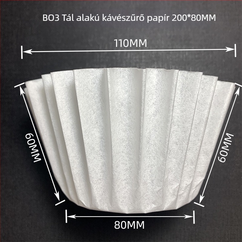 Fehérített kávéfőző filterpapír, tál alakú, hullámos széle, 200 × 80 mm, 100 darab